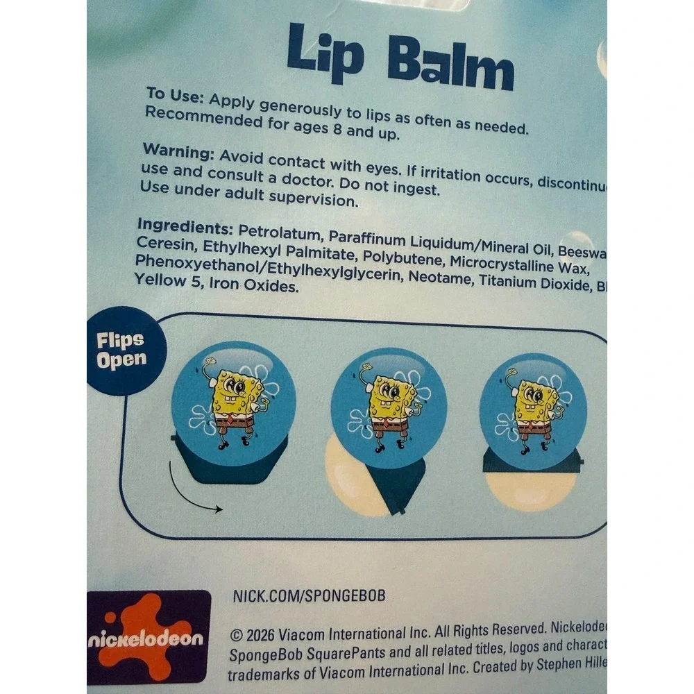 SpongeBob SquarePants Lip Balm and Compact Mirror Set Nickelodeon 3 Piece Lot